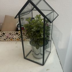 Decor Glass Birdhouse With Plant Inside 