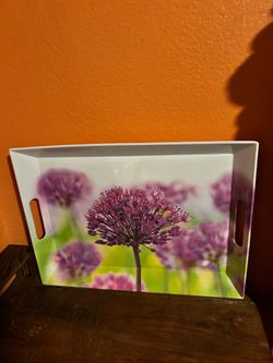 Melamine Serving Tray with a Vibrant Purple Allium Flower