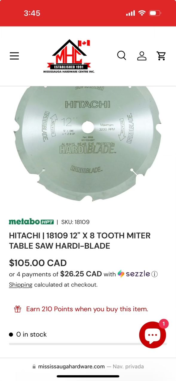 HITACHI | 18109 12" X 8 TOOTH MITER TABLE SAW HARDI-BLADE