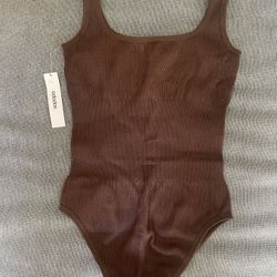Ododos Ribbed Bodysuit- Dark Brown-XS/S