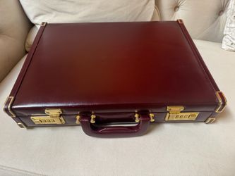 NEW Burgundy Brown Leather Executive Attache Briefcase – Combination Locks – Vintage Style