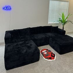 New 5-Piece Midnight Black Boneless Memory Foam Modular Sectional Sofa Couch 