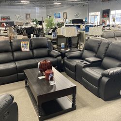 Black Bonded Leather Sofa & Loveseat🐦‍⬛ $1499 & $399 Coffee Table