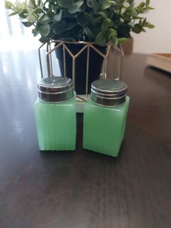 Jadeite Green Glass Salt & Pepper Shakers by Tablecraft