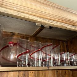 Vintage Red Swirl Glassware Set – 20 Pieces + Ice Bucket