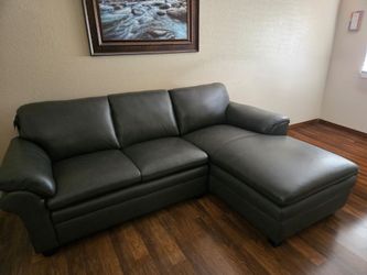 Gray leather sectional with chaise