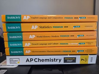 AP Prep Books: World History,  English Language,  French Language,  Statistics,  Microeconomics/Macroeconomics, Chemistry