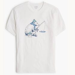 New Men’s Ice Fishing Polar Bear White Graphic Tee Size Small Style CD879