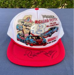 Vintage Signed Richard Petty Trucker Hat White/Red Snapback Nascar Racing #43