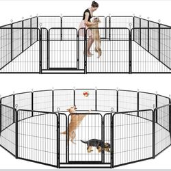 Dog Playpen Outdoor Extra Wide 16 Piece Panels Heavy Duty Dog Fence 40" Height Anti-Rust with Doors Portable for RV Camping Yard, Total 42FT, 140 Sq.f