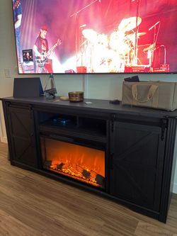 Black Fireplace TV Stand