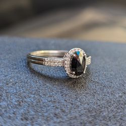 1ct Black Oval Diamond Ring 14k White Gold