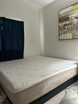 King Mattress & Grey Upholstered Platform Bed Frame Set