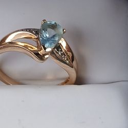 10kt Aqua Marine Diamond  Ladies  Ring