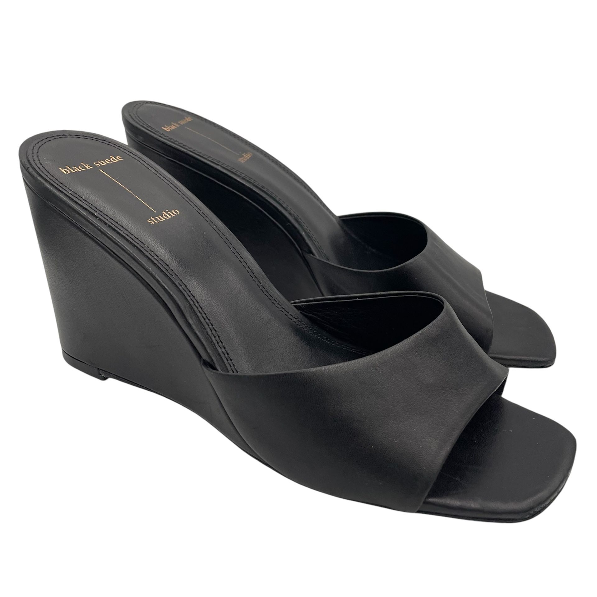 Black Suede Studio leather slip on wedge sandals women size 41/ 10US