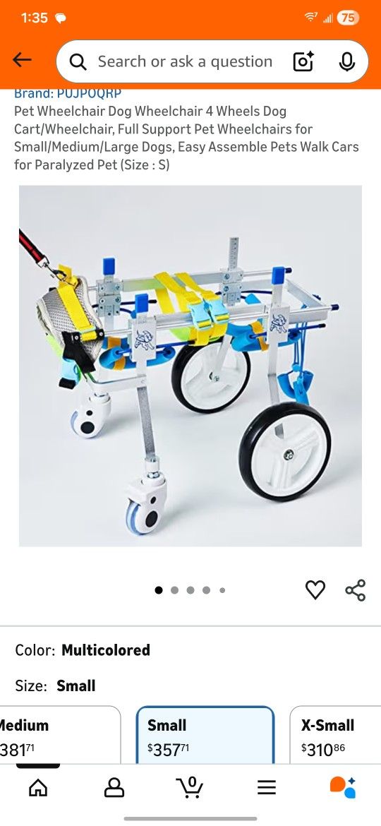 Pet Wheelchair Dog Wheelchair 4 Wheels Dog Cart/Wheelchair, Full Support Pet Wheelchairs