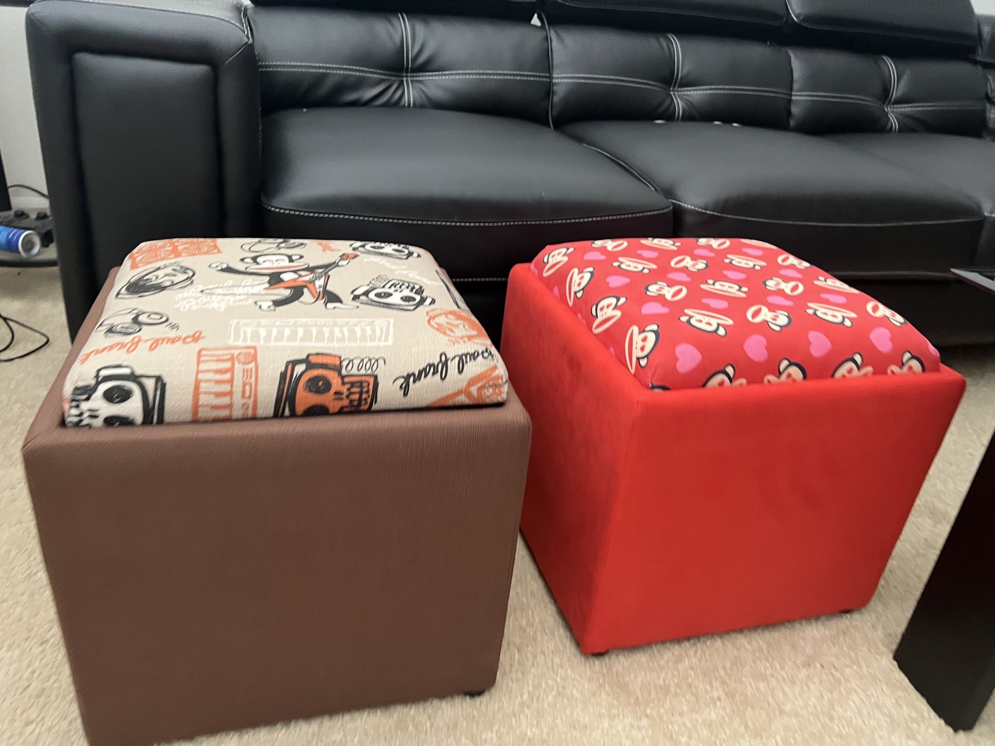Ottoman Storage Pouf Bench Box Seat Foot Stool square Cube Paul Frank Brown Or Red