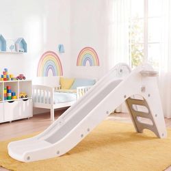 3 in 1 Toddler Slide, Extra Long Climber Playset w/Basketball Hoop & Ball Indoor Outdoor Playground with Non-Slip Steps, Freestanding Baby Play Area, 