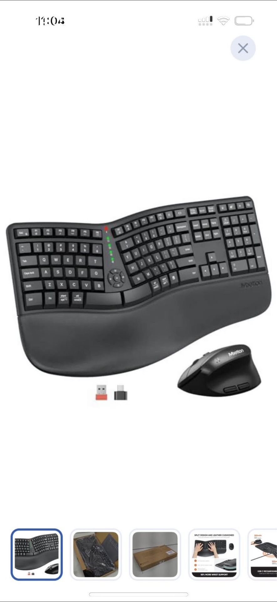 MEETION Ergonomic Wireless Keyboard and Mouse, Ergo Keyboard with Vertical Mouse, Split Curved Keybo