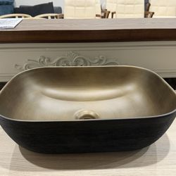 18.5"x 13"Inch Oval Shape Bathroom Vessel Sink, Antique Pattern Design, Above Counter Bathroom Vanity Bowl Basin, Black and Vintage