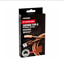POWERXCEL Brown Leather Type-C USB Rapid-Charge & Synch Cable (4 ft.)