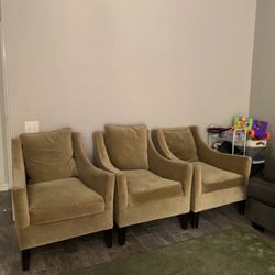 Set of 4 Accent Chairs – Velvet Upholstery, Neutral Gold/Tan