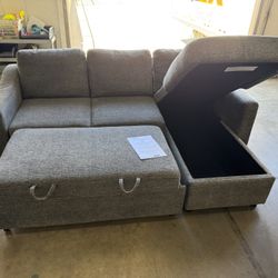 Costco Coddle Aria Fabric Sleeper Sofa with Reversible Chaise and Storage, Gray