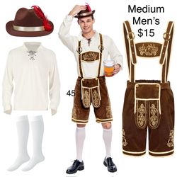 Oktoberfest Lederhosen Men’s Brown Costume Medium Beer Fest