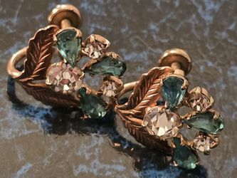 Vtg. Signed B & N V/20 12k G.F. Light Blue RHINESTONE Flower ScrewBack Earrings Very Rare!