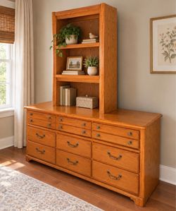 Vintage Thomasville Oak Triple Dresser w/Matching Hutch