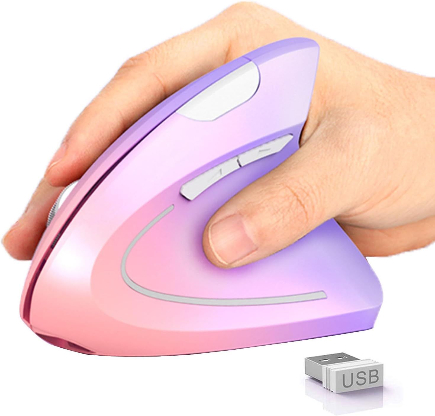 Ergonomic Mouse, Vertical Wireless Mouse, Rechargeable 2.4GHz Optical USB Carpal Tunnel Mice, 800/1200 / 1600 DPI, 6 Buttons for Laptop, PC, Computer,