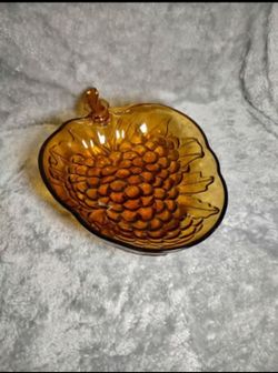 Vintage Indiana Amber Glass Grape Cluster Decorative Fruit Bowl