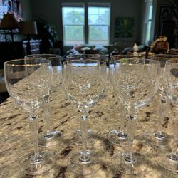 Waterford Crystal White Wine Glasses w/ Gold Rim 