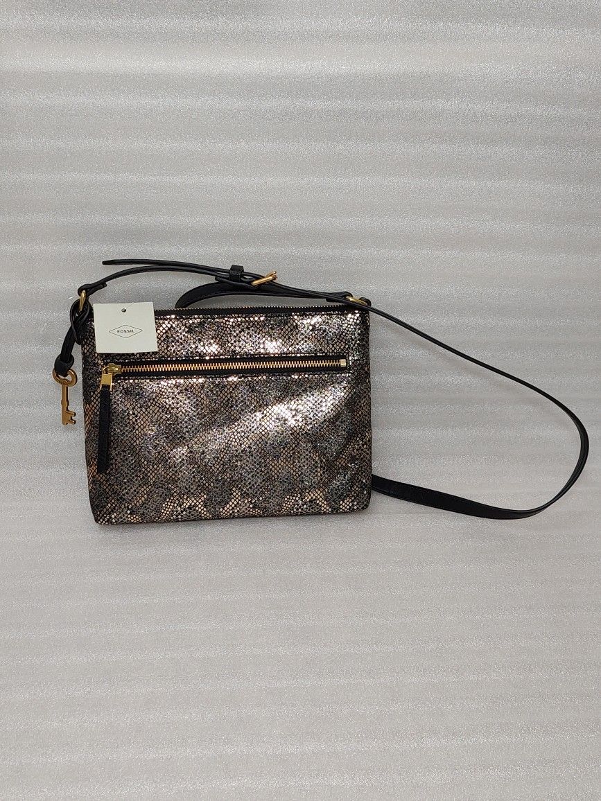 Fossil Crossbody Bag Purse. New With Tags. Silver Black. Women's Handbag