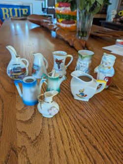 Vintage Mid Century Japanese miniature ceramic lot of 9 small pitchers and vases