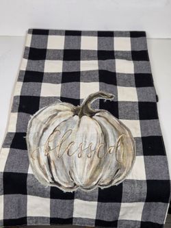 Charming Home Buffalo Plaid Table Runner Blessed Embroidered Pumpkin Fall Decor
