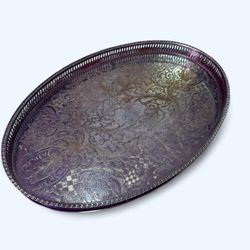 Vintage Viners of Sheffield England Silver Plate Gallery Tray — Chased Oval