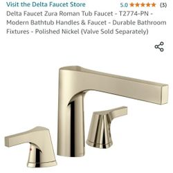 Delta Faucet Zura Roman Tub Faucet - T2774-PN - Modern Bathtub Handles & Faucet - Durable Bathroom Fixtures - Polished Nickel (Valve Sold Separately