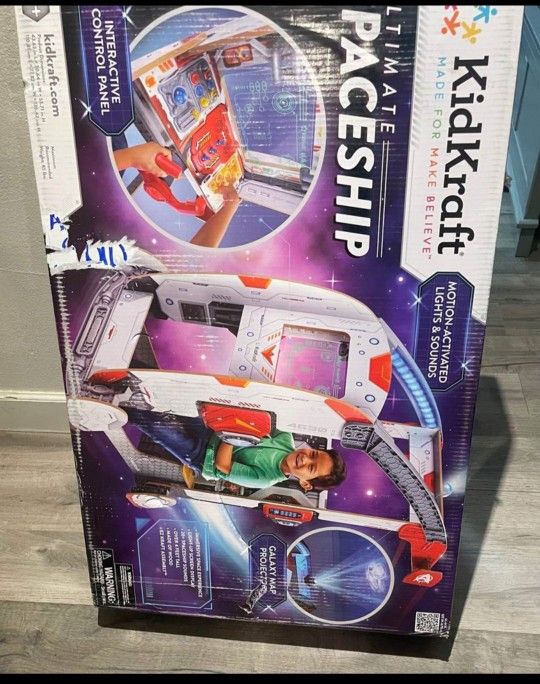 🚨NEW $100 ~ Ultimate Spaceship Wooden Pretend Play Set with Lights Sounds and Space Projector