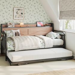 Twin Daybed with Trundle and Storage Headboard