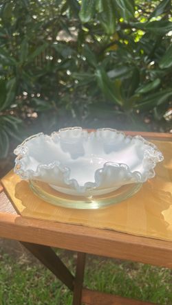 Milkglass Silvercrested 8”X 2” Footed Bowl