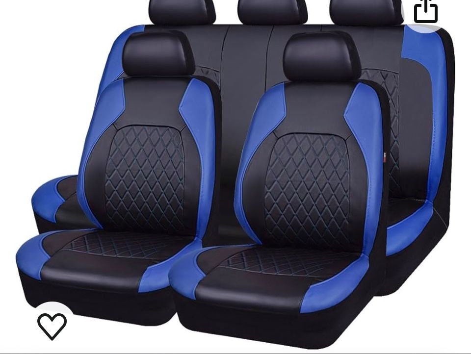 Universal Deluxe Pu Luxury Vinyl Faux Leather Car Seat Covers Full Set, Airbag Compatible, Breathable, Fit for Cars, Trucks, SUV (Black and Blue)