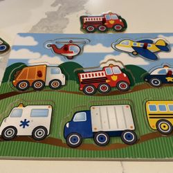 Melissa and Dough Vehicles Wooden Peg Puzzle 