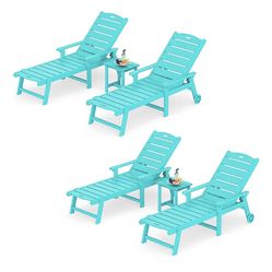 4X Aruba blue HDPS adjustable lounger with wheels