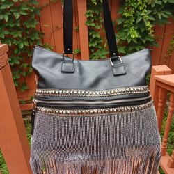 Black Fringe Earrings & Bag Set