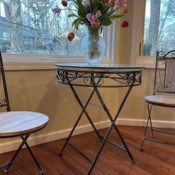 Antique Looking Wood Table and 2 Chars