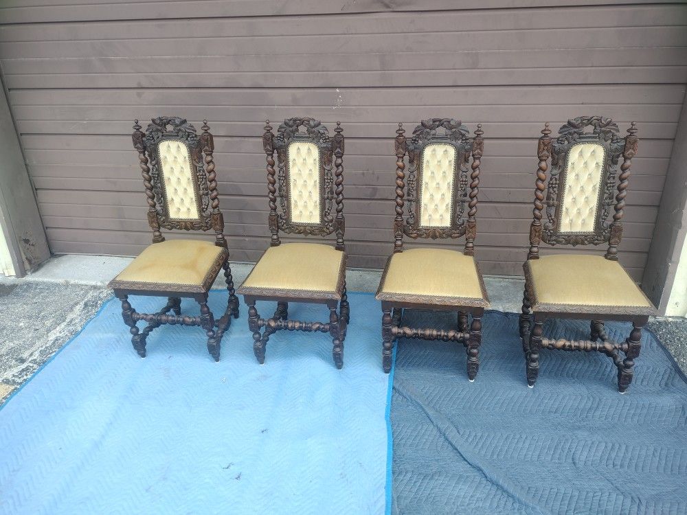 Antique 1870s French Renaissance Barley Twist Chairs Set Of 4