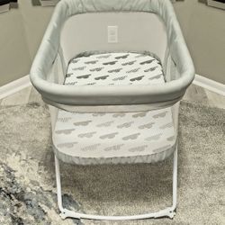 All mesh 2in1 Stationary & Rocking Bassinet One-Second Fold Travel Crib Portable Newborn Baby