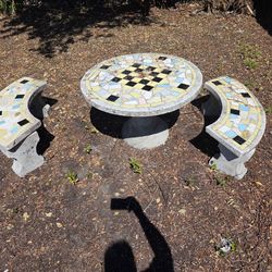 Concrete Table / Chairs Set - Outdoor Patio Furniture Yard Porch Pool