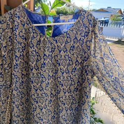 Gorgeous 'COASTAL COWGIRL' BLOUSE Royal Blue And Beige In Color 